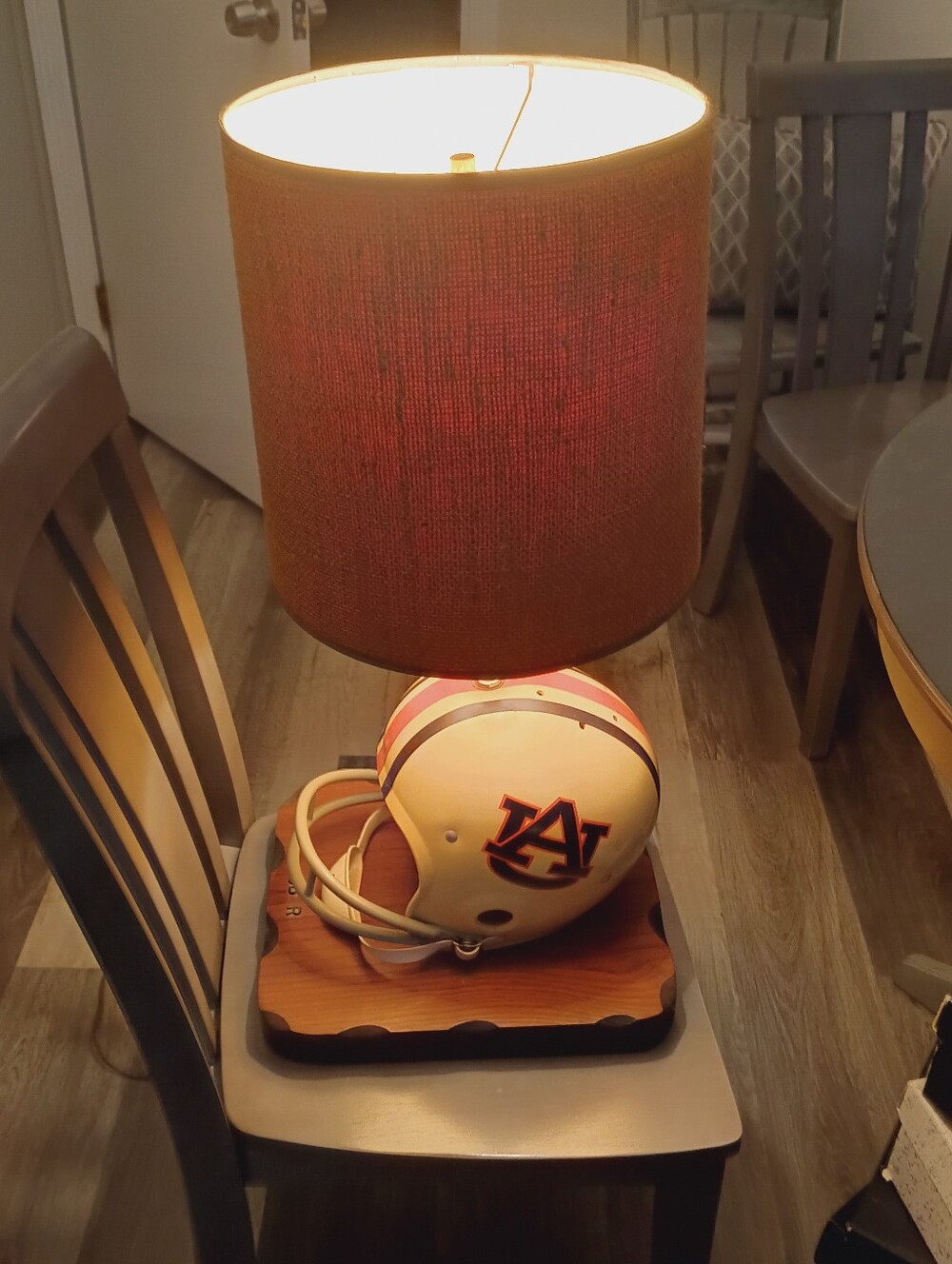 70's Auburn Rawlings Football Helmet Table Lamp - White and Orange